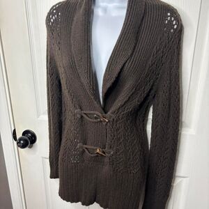 Old Navy M Brown Crochet Knit Toggle Cardigan Y2K Boho Sweater